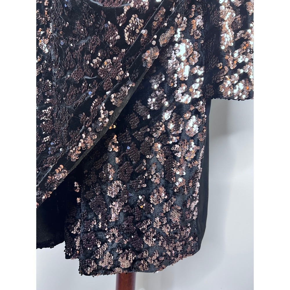 Julia Jordan Sequin Velvet Faux Wrap Dress Black Bronze Metallic Size 10 - Picture 8 of 10